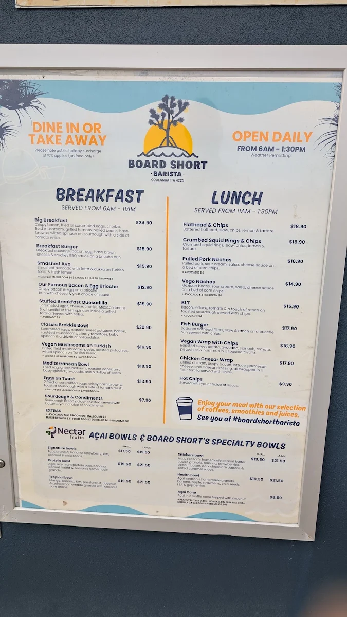 Menu, Board Short Barista