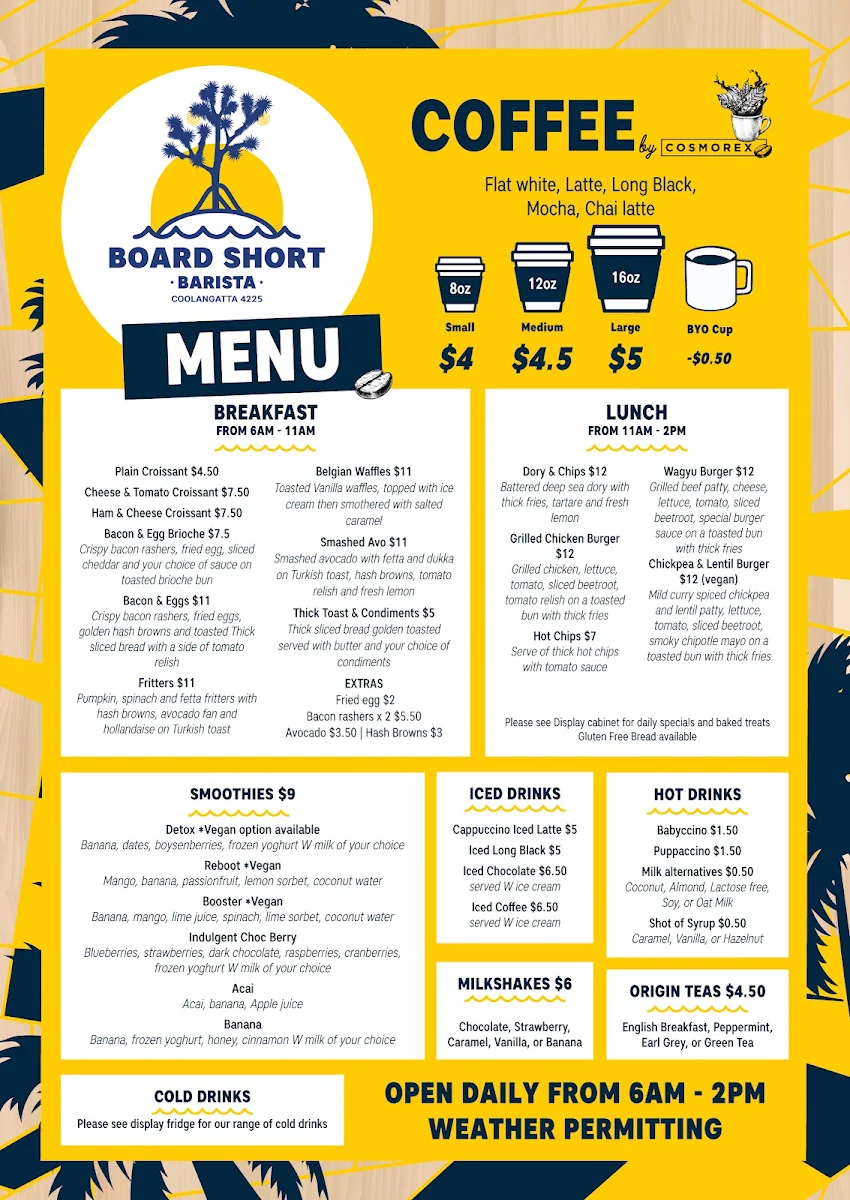 Menu, Board Short Barista