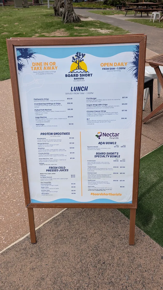 Menu, Board Short Barista