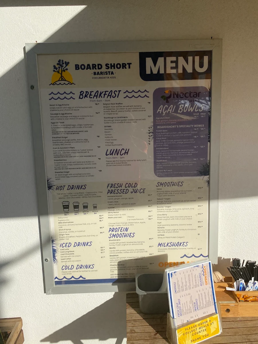 Menu, Board Short Barista