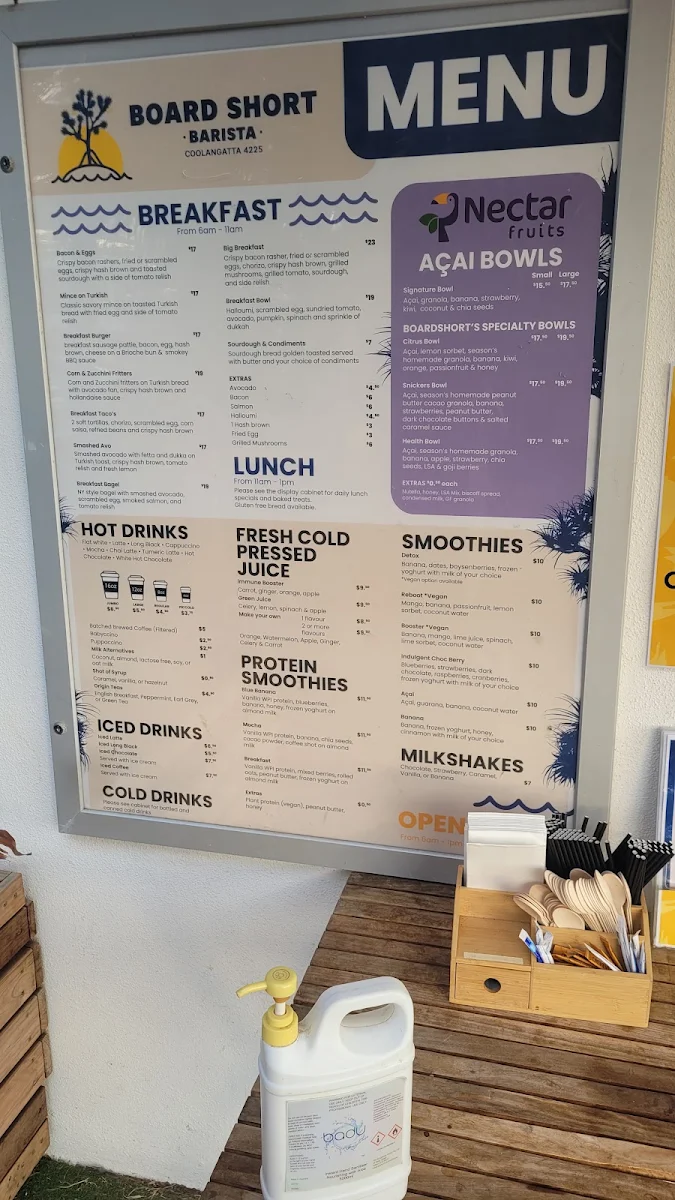 Menu, Board Short Barista