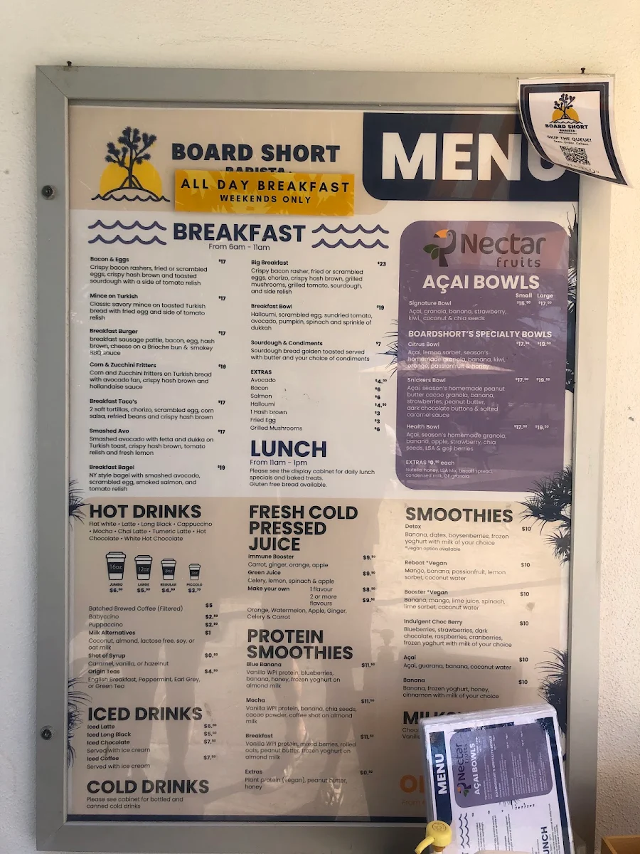 Menu, Board Short Barista