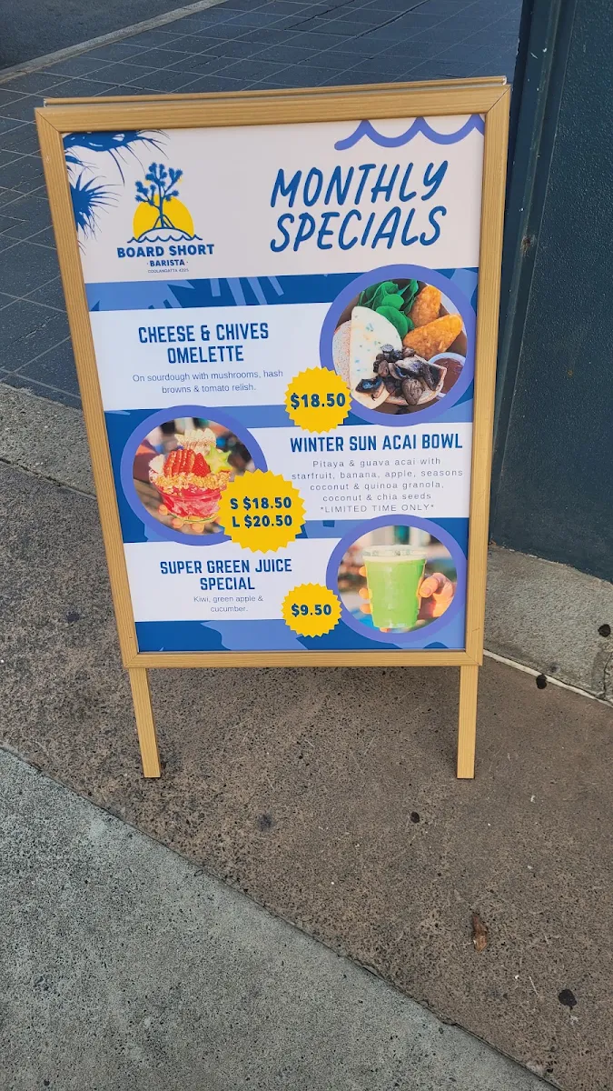 Menu, Board Short Barista