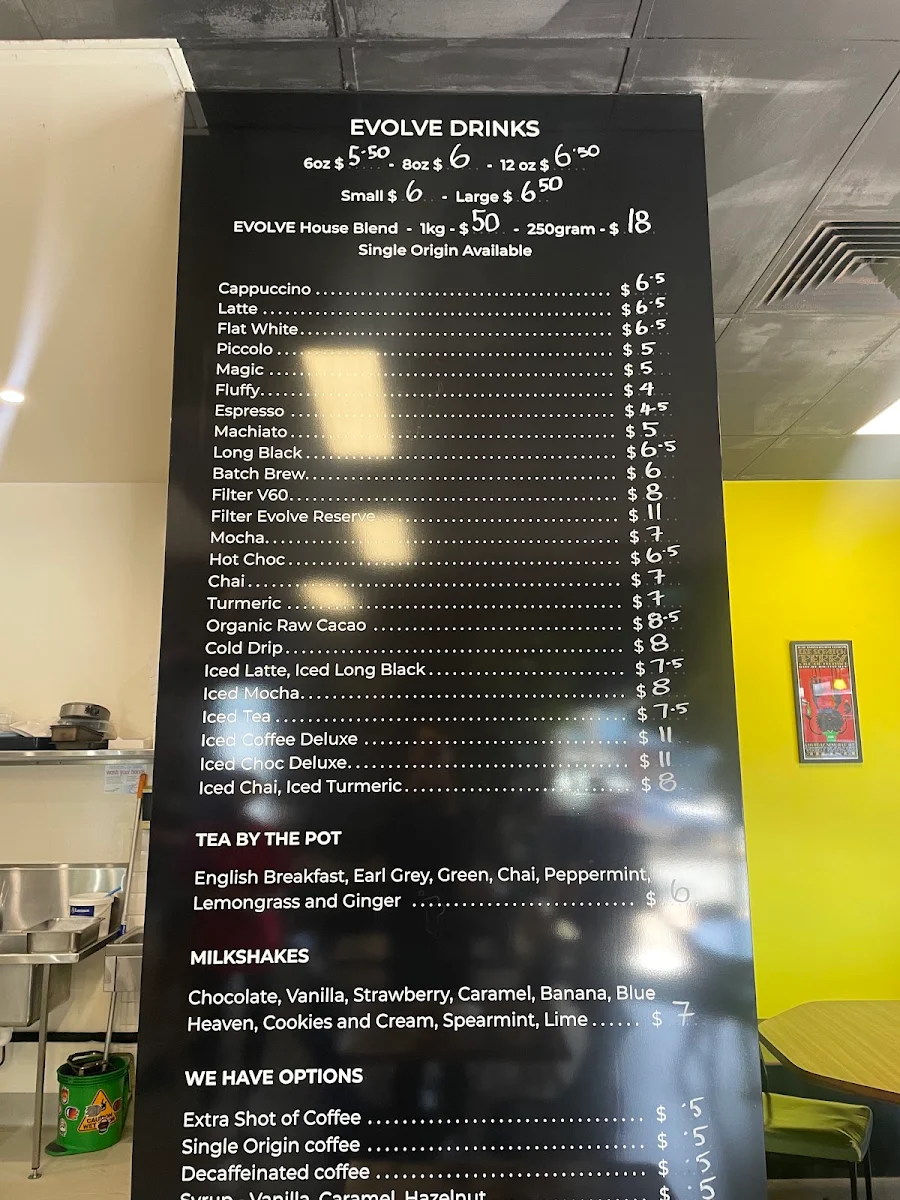 Menu, Evolve Espresso