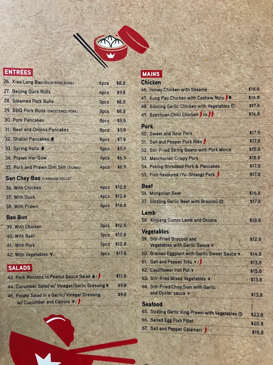 Menu, Dumpling King Canberra City