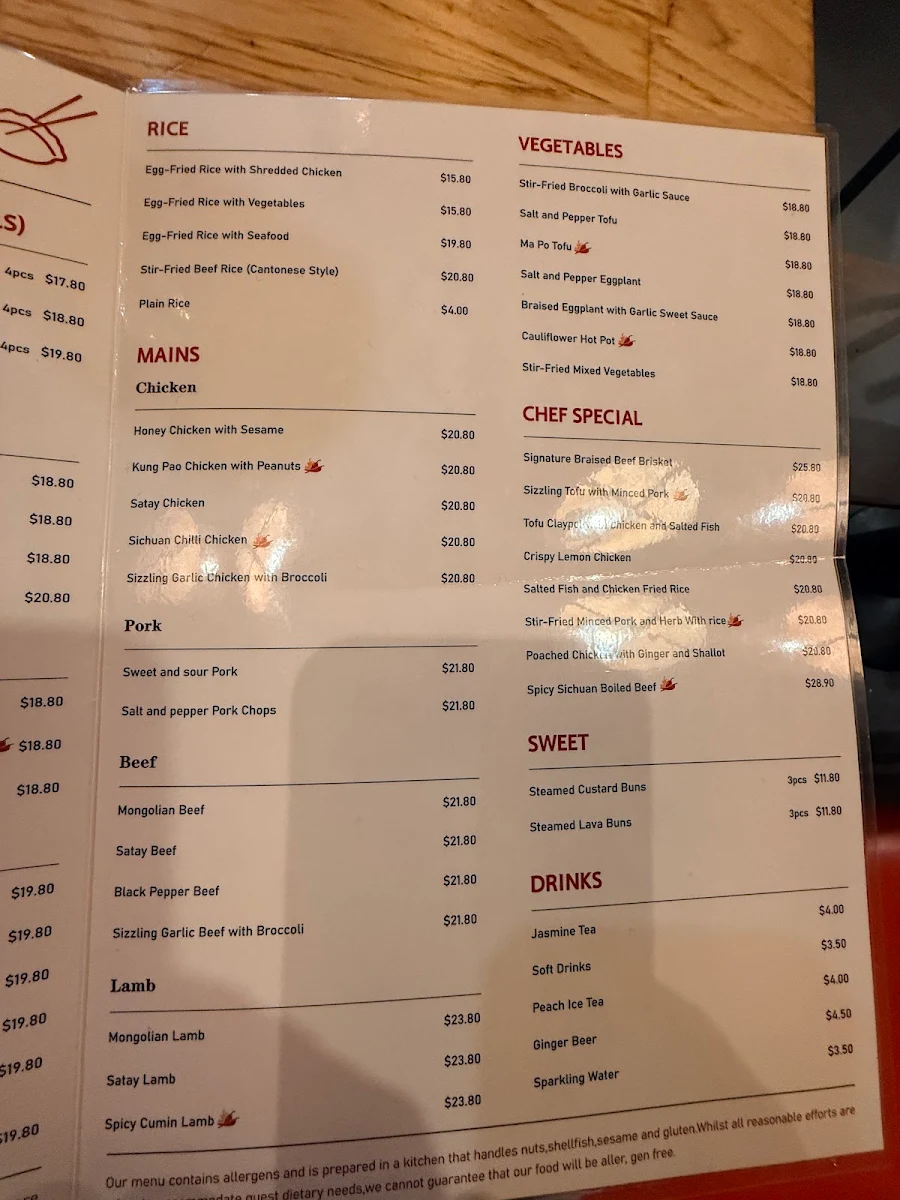 Menu, Dumpling King Canberra City