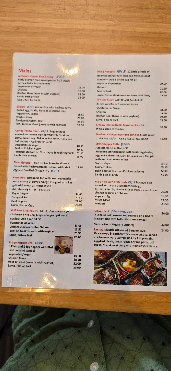 Menu, Ceylon Girl's