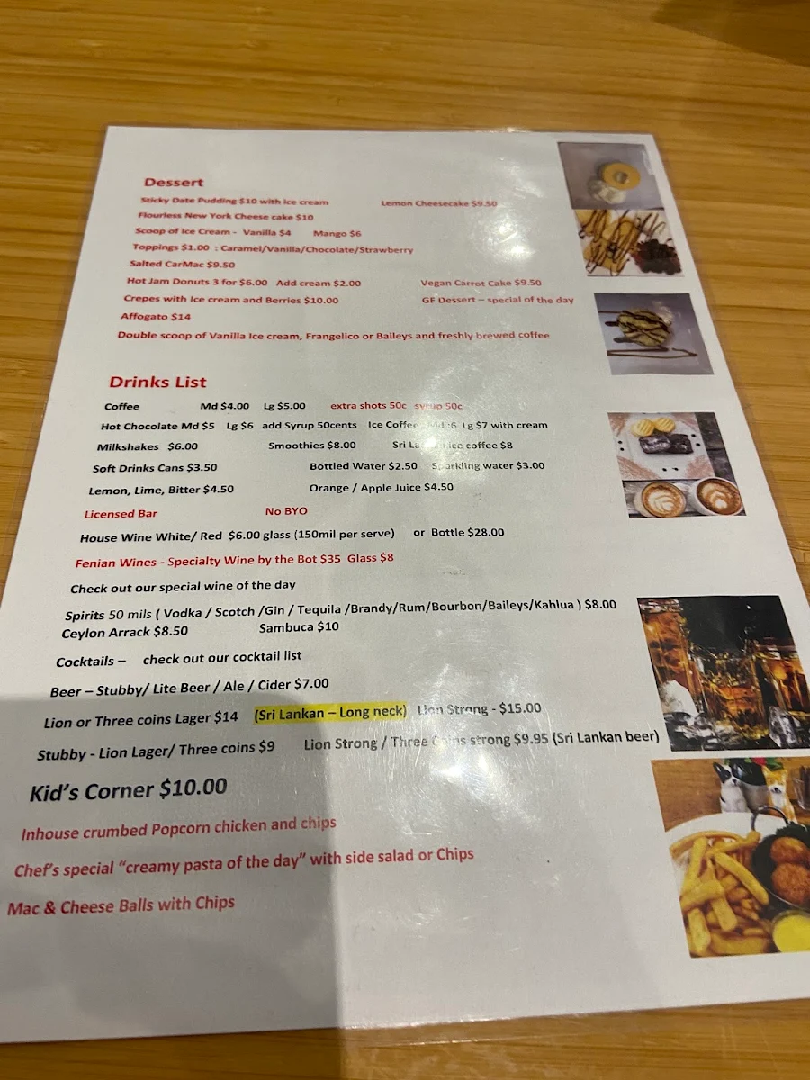 Menu, Ceylon Girl's