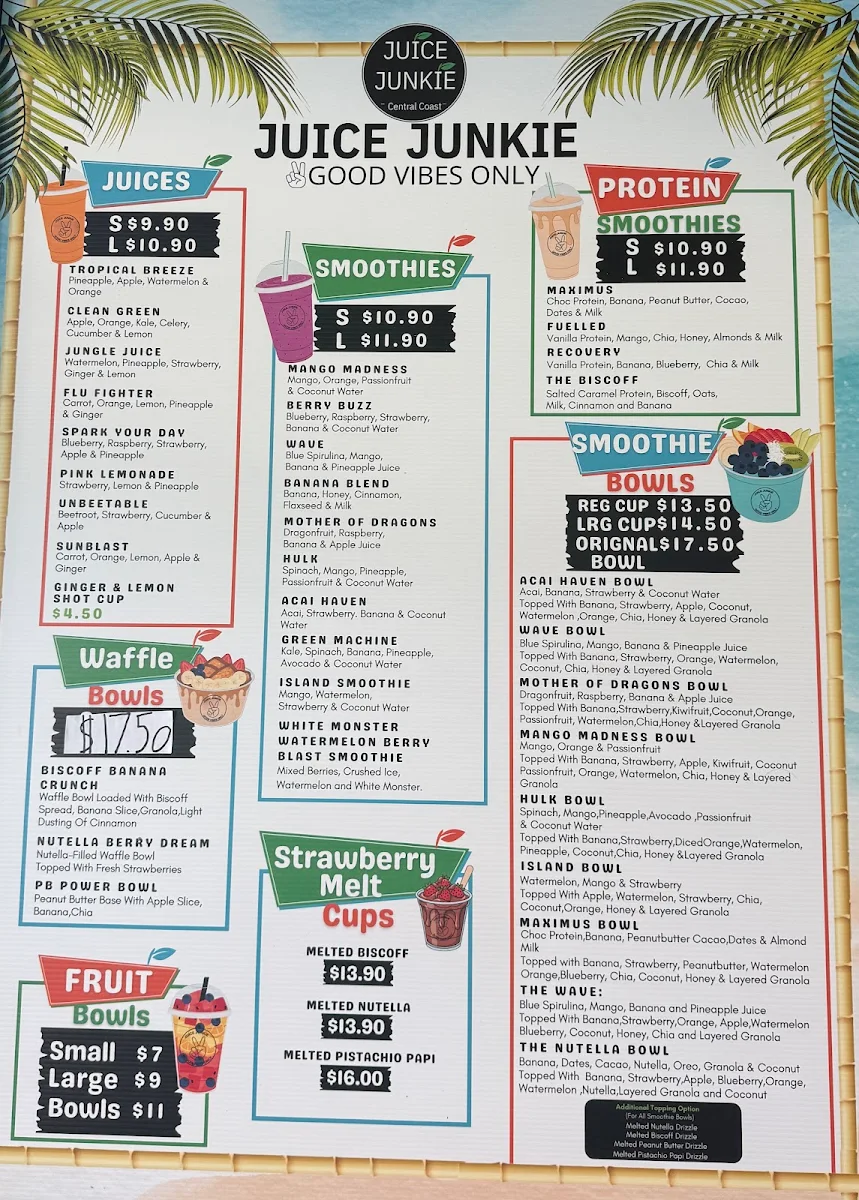 Menu, Juice Junkie - Fresh Juice & Smoothies