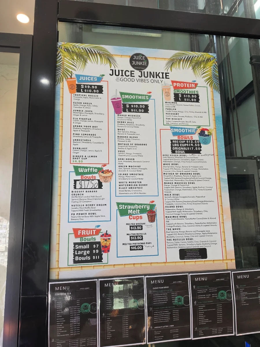 Menu, Juice Junkie - Fresh Juice & Smoothies