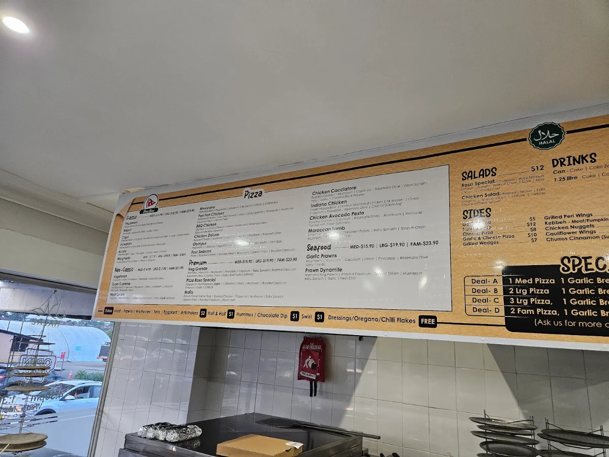 Menu, Pizza Rosa Roselands