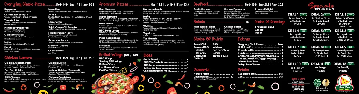Menu, Pizza Rosa Roselands