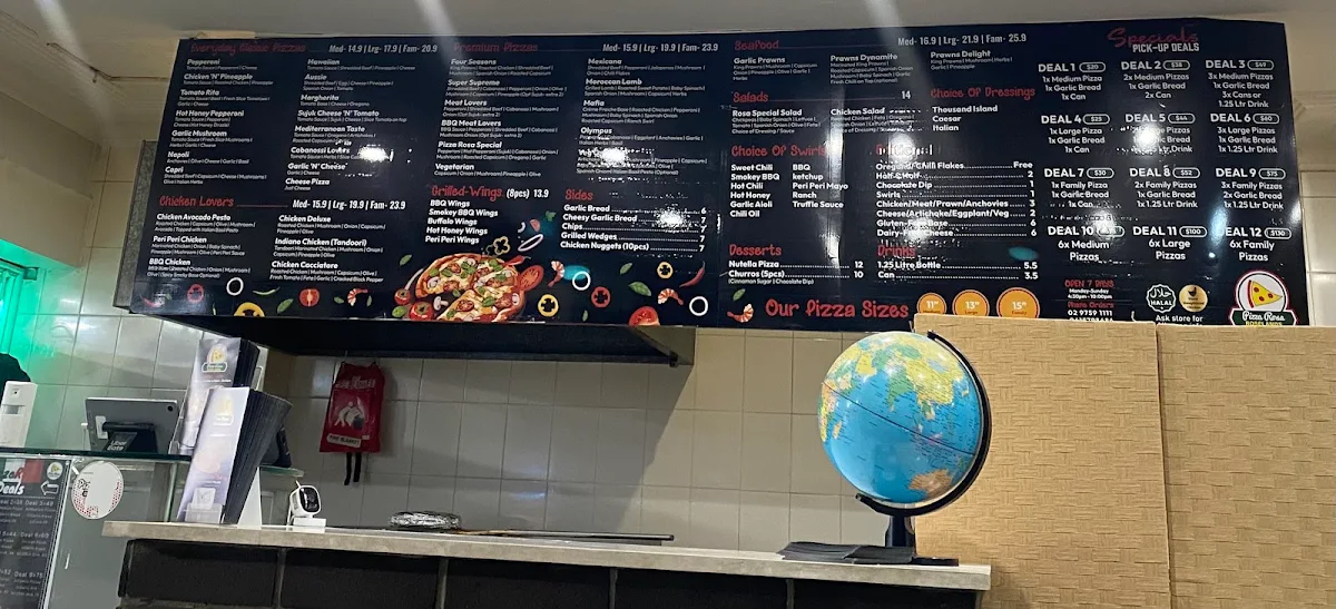 Menu, Pizza Rosa Roselands