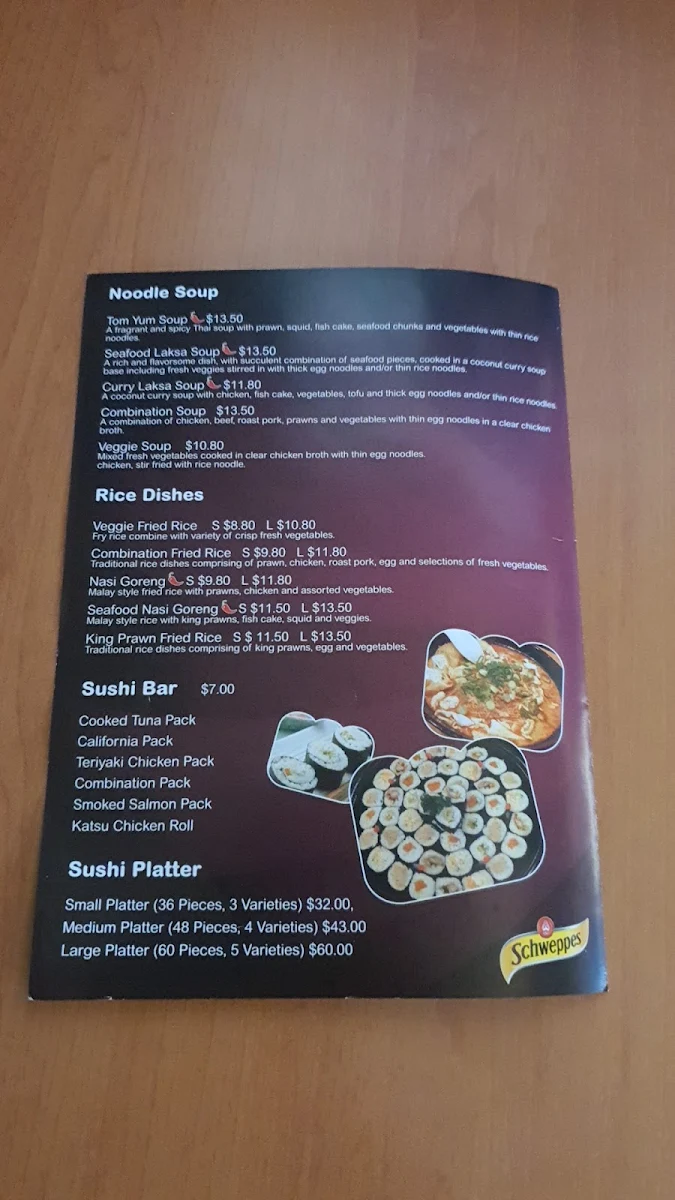 Menu, W2 Noodle & Sushi