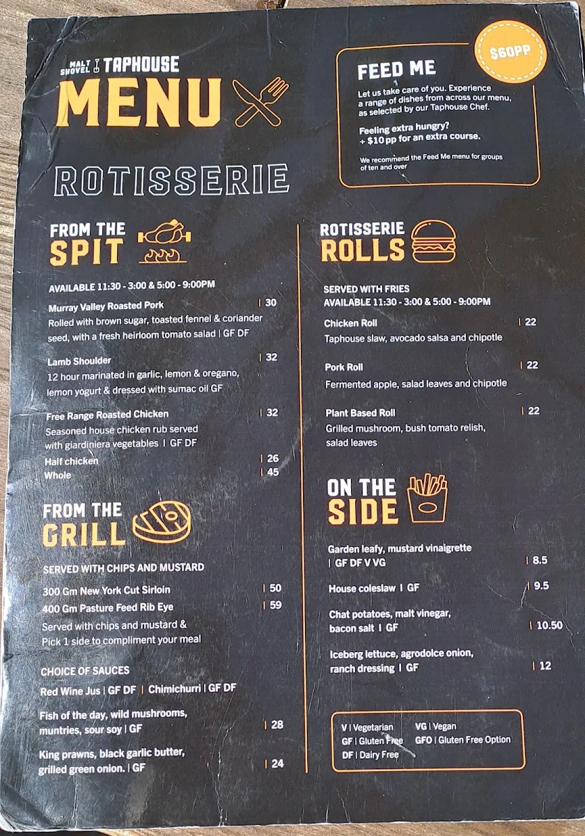 Menu, Malt Shovel Taphouse Adelaide