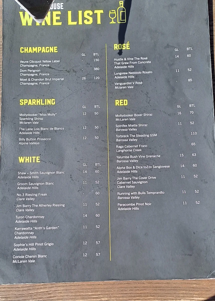 Menu, Malt Shovel Taphouse Adelaide