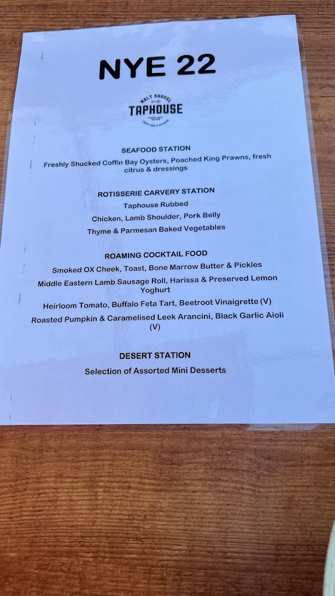 Menu, Malt Shovel Taphouse Adelaide