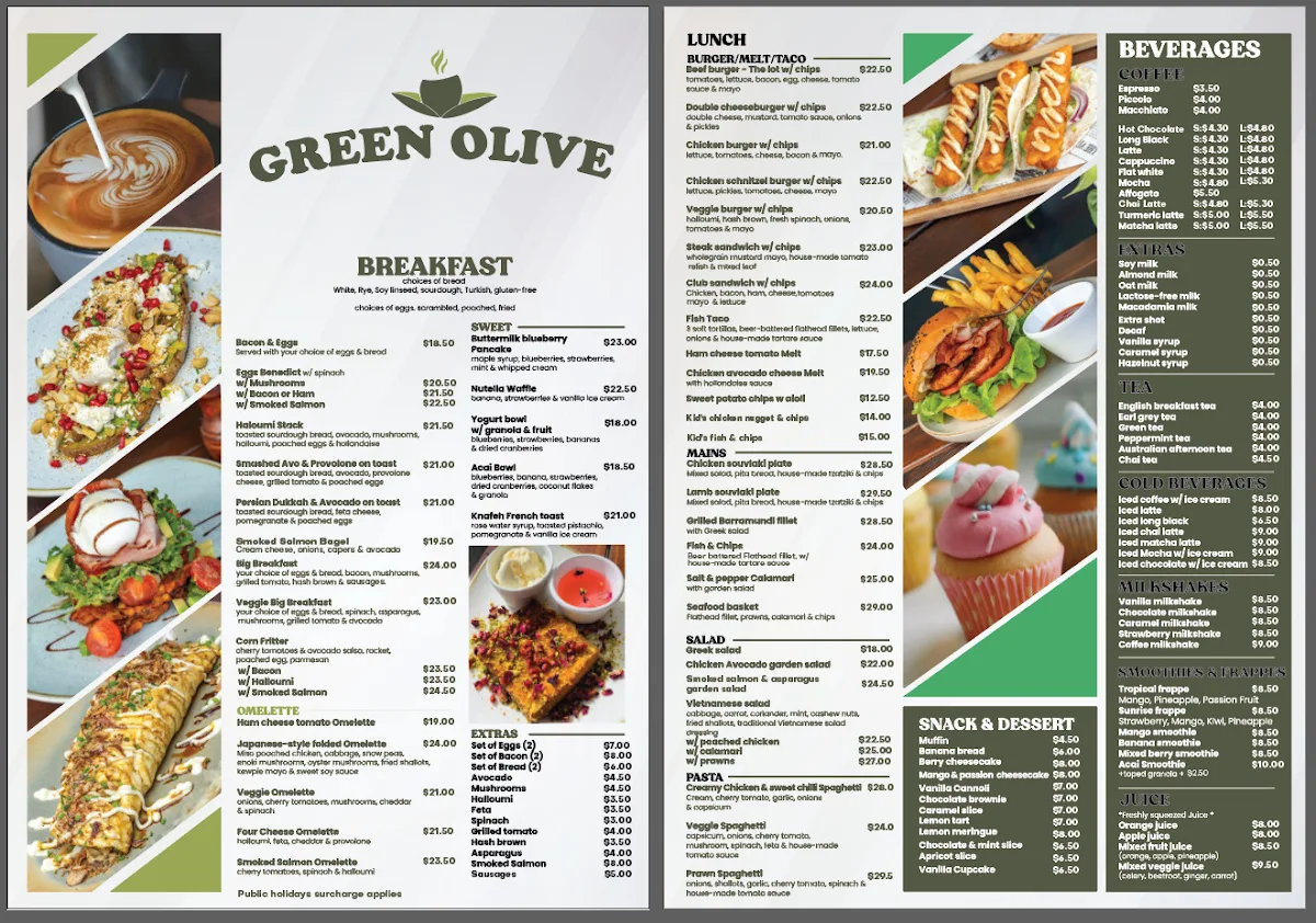Menu, Green Olive Cafe