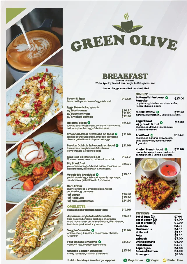 Menu, Green Olive Cafe