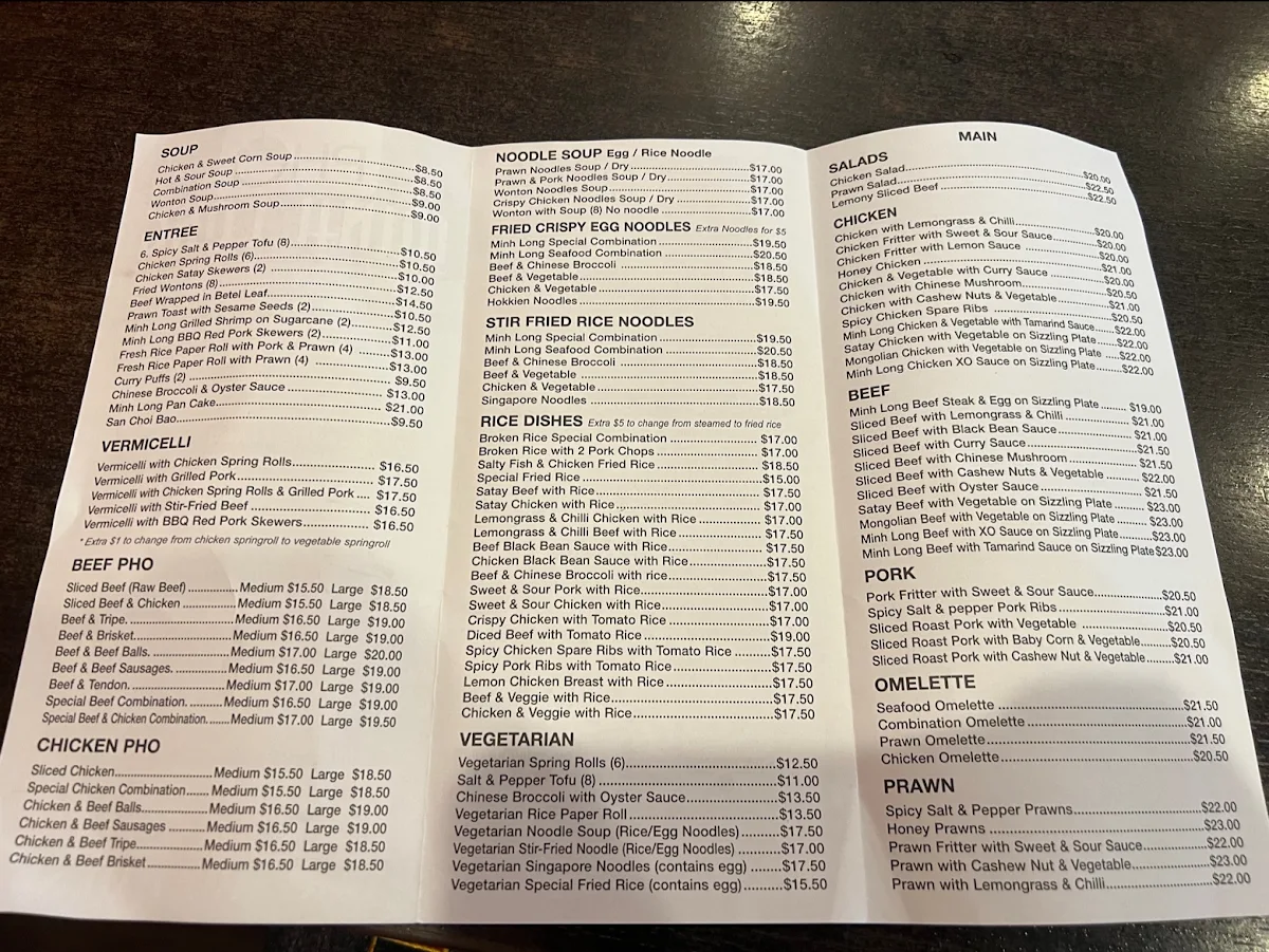 Menu, Pho Minh Long