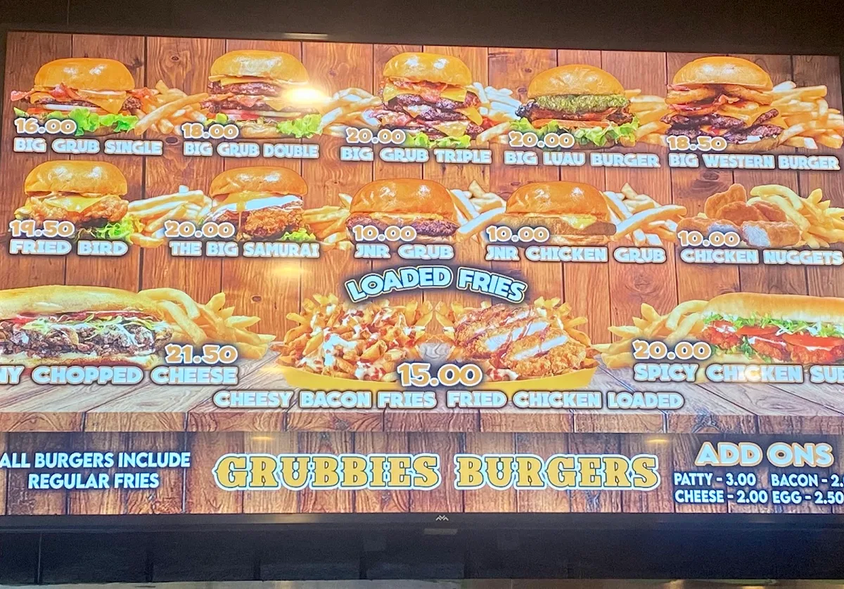 Menu, Grubbies Burgers Hawaiian BBQ