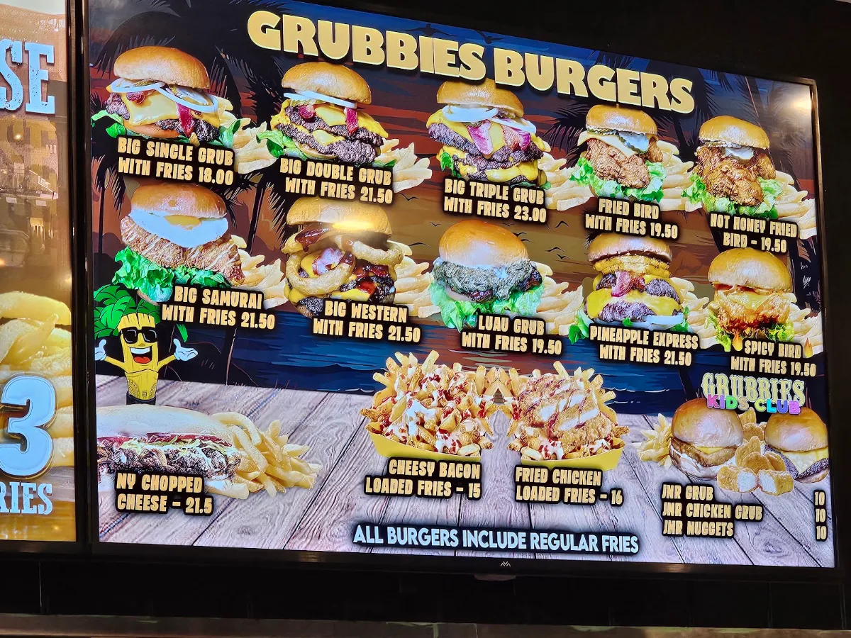 Menu, Grubbies Burgers Hawaiian BBQ