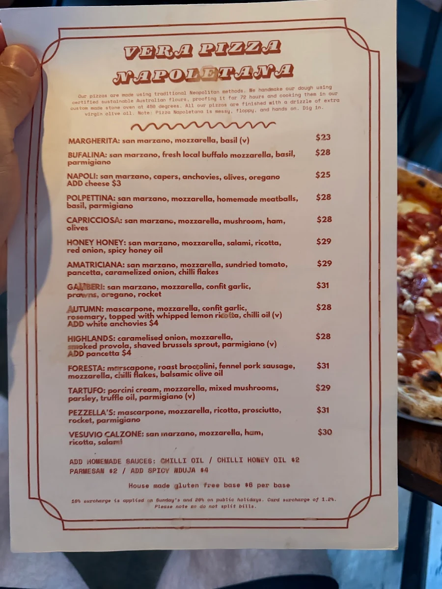 Menu, Pezzella’s Pizzeria and Bar