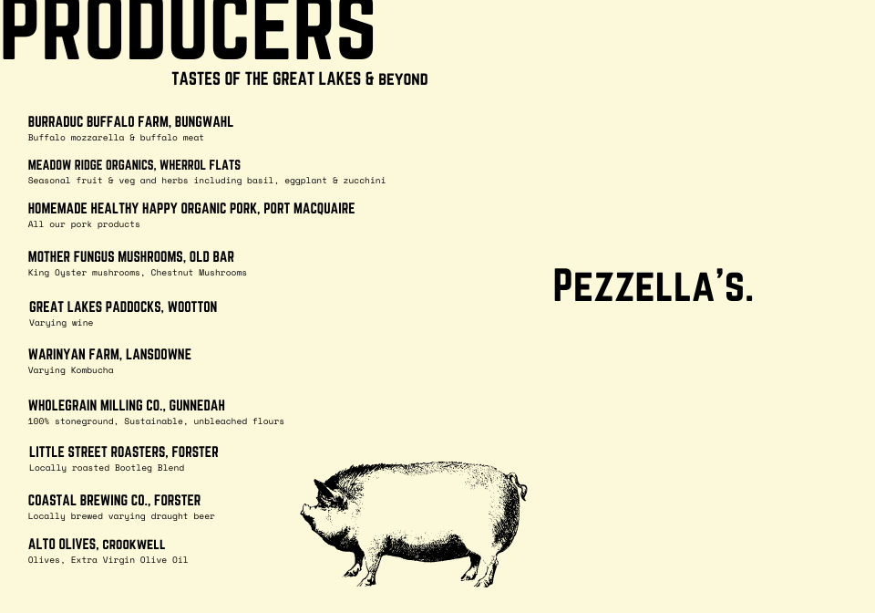 Menu, Pezzella’s Pizzeria and Bar