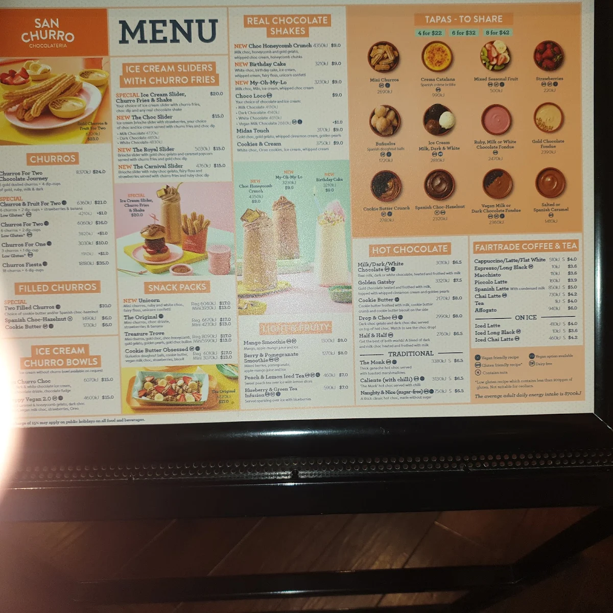 Menu, San Churro Bankstown