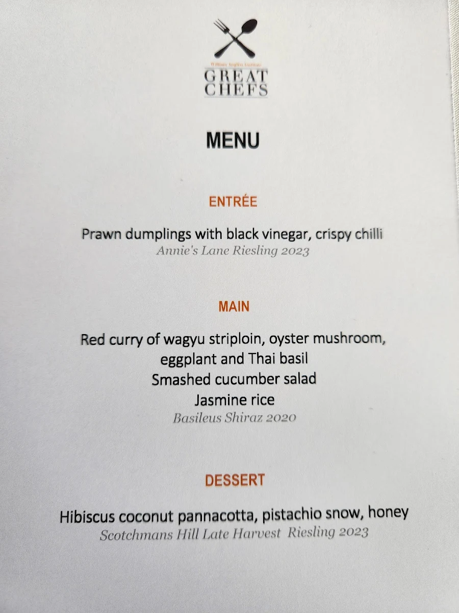 Menu, Angliss Restaurant
