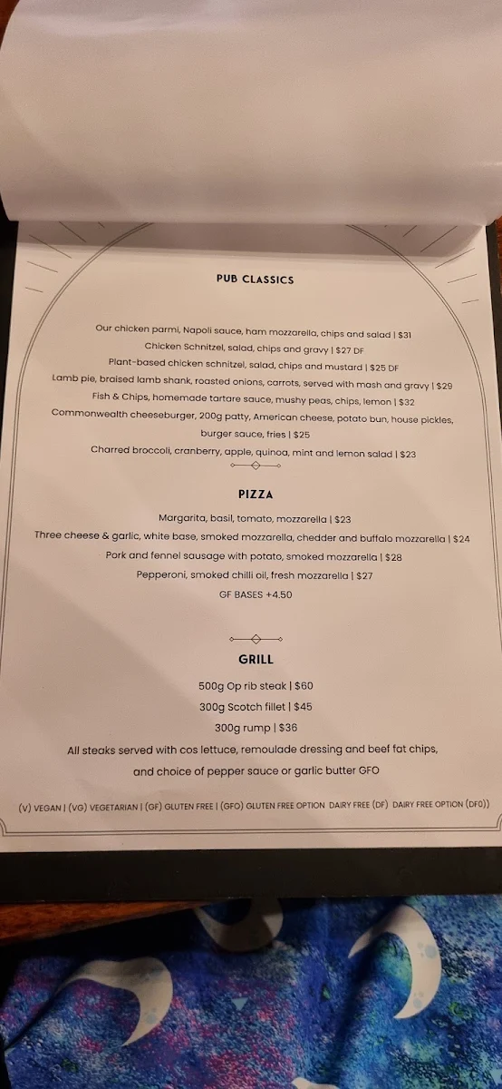 Menu, Hotel Commonwealth Ipswich
