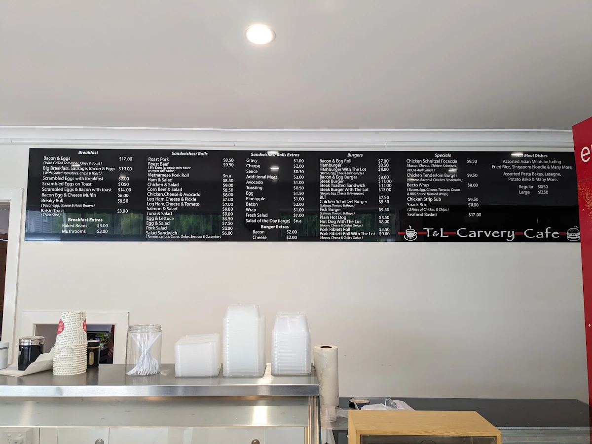 Menu, T&L Carvery Cafe