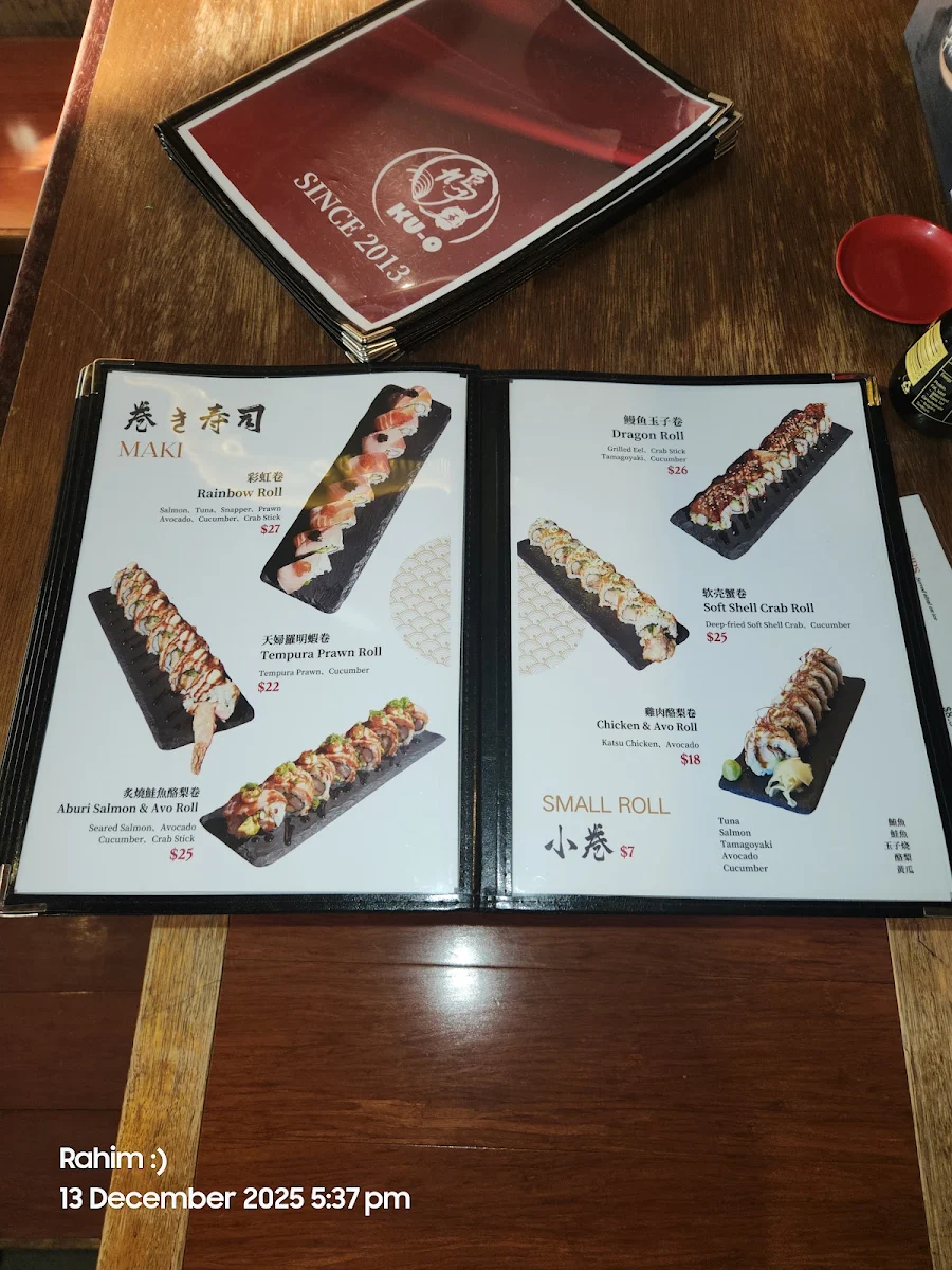 Menu, KU-O Japanese Restaurant