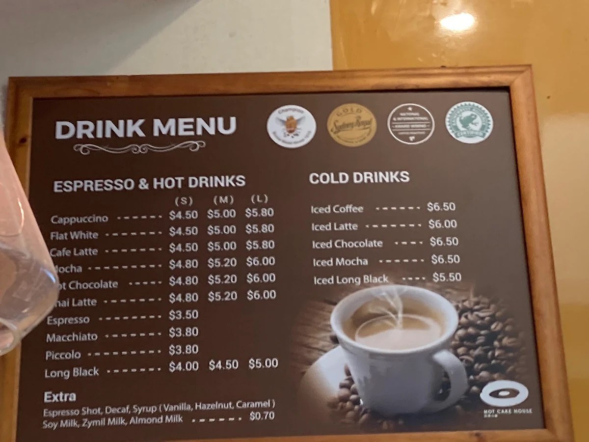 Menu, Hot Cake House