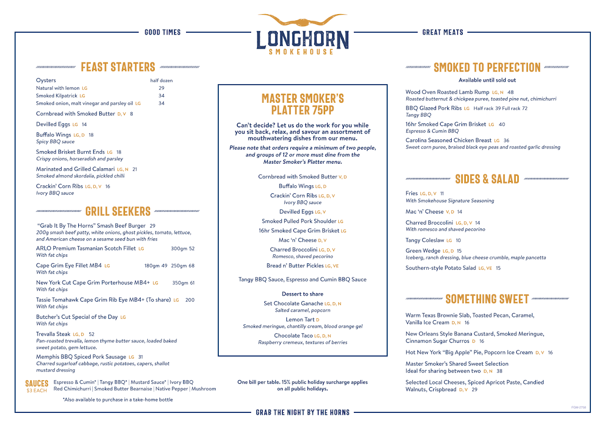Menu, Longhorn Smokehouse