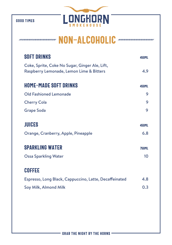 Menu, Longhorn Smokehouse