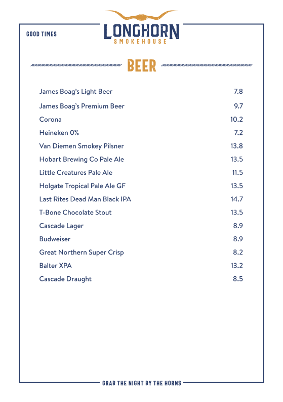 Menu, Longhorn Smokehouse