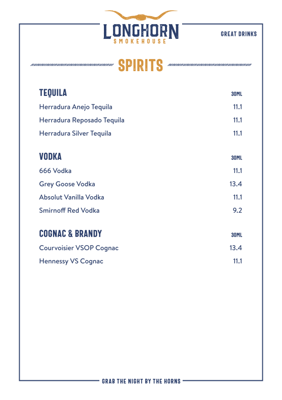 Menu, Longhorn Smokehouse