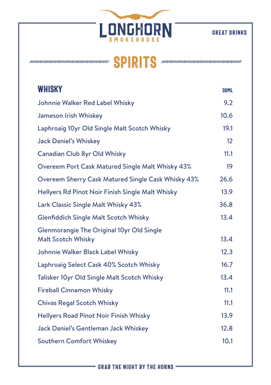 Menu, Longhorn Smokehouse