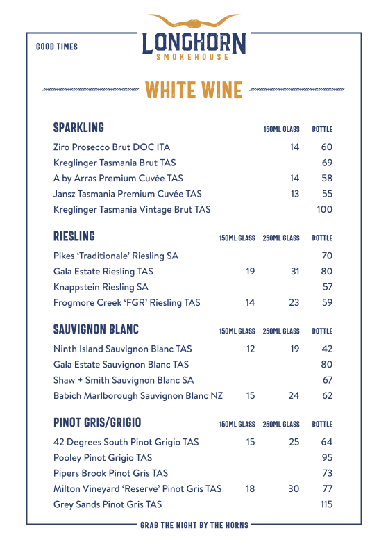 Menu, Longhorn Smokehouse