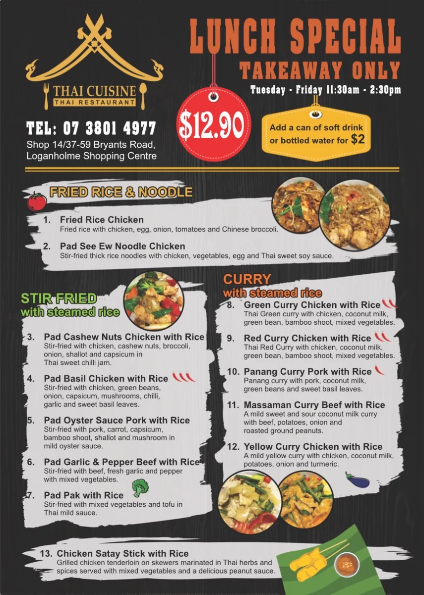 Menu, Thai Cuisine Loganholme (Bryants Road)