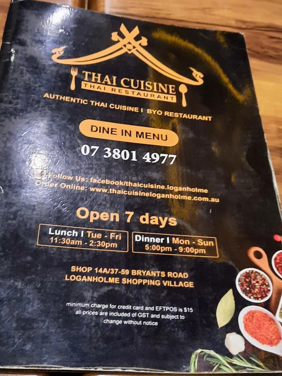Menu, Thai Cuisine Loganholme (Bryants Road)