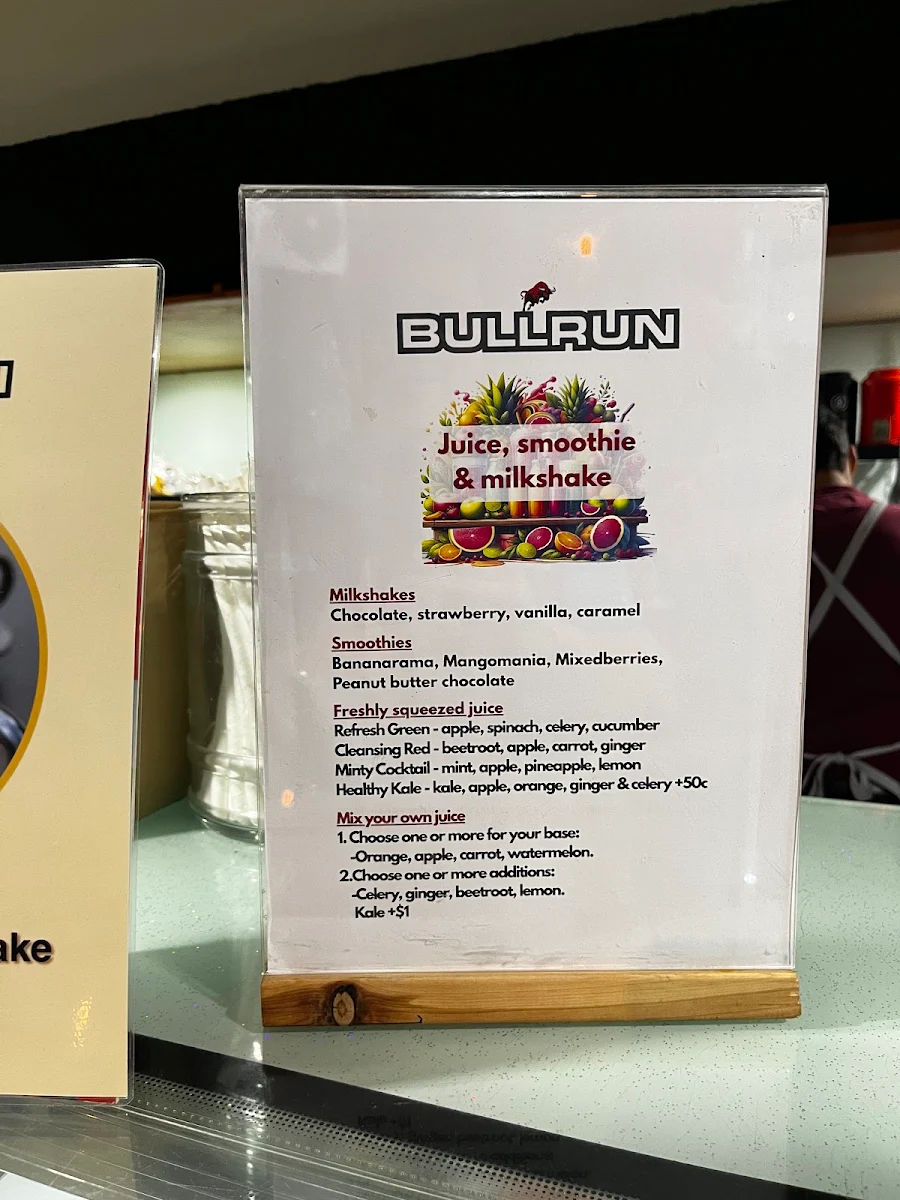 Menu, Bullrun café