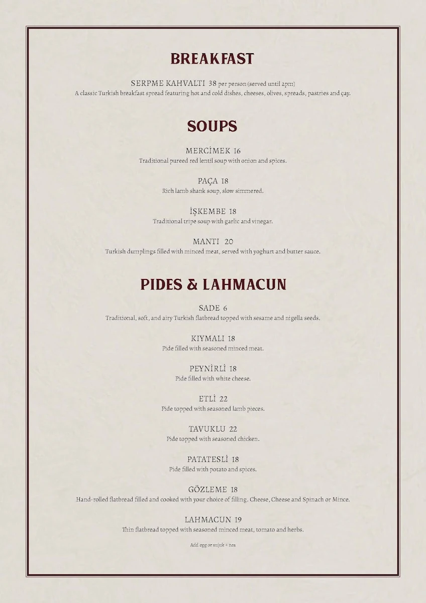Menu, Barbaros Turkish Grill