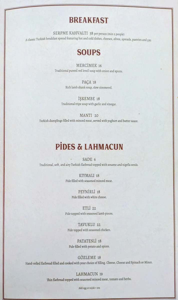 Menu, Barbaros Turkish Grill