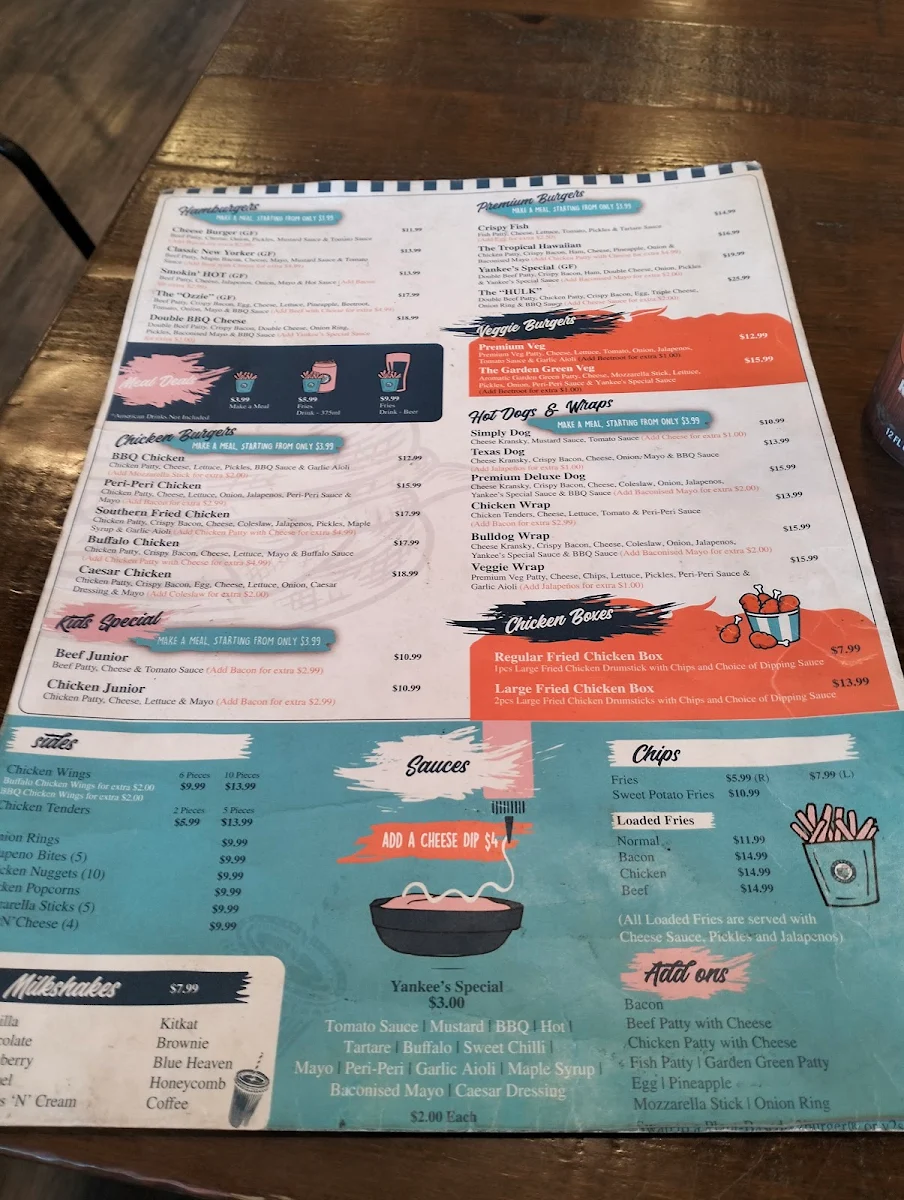 Menu, Yankee's Burger Bar - woodcroft