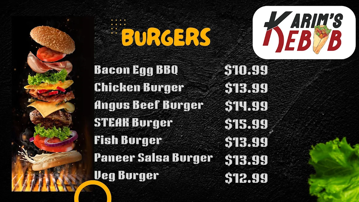 Menu, Karim's Kebab Yangebup