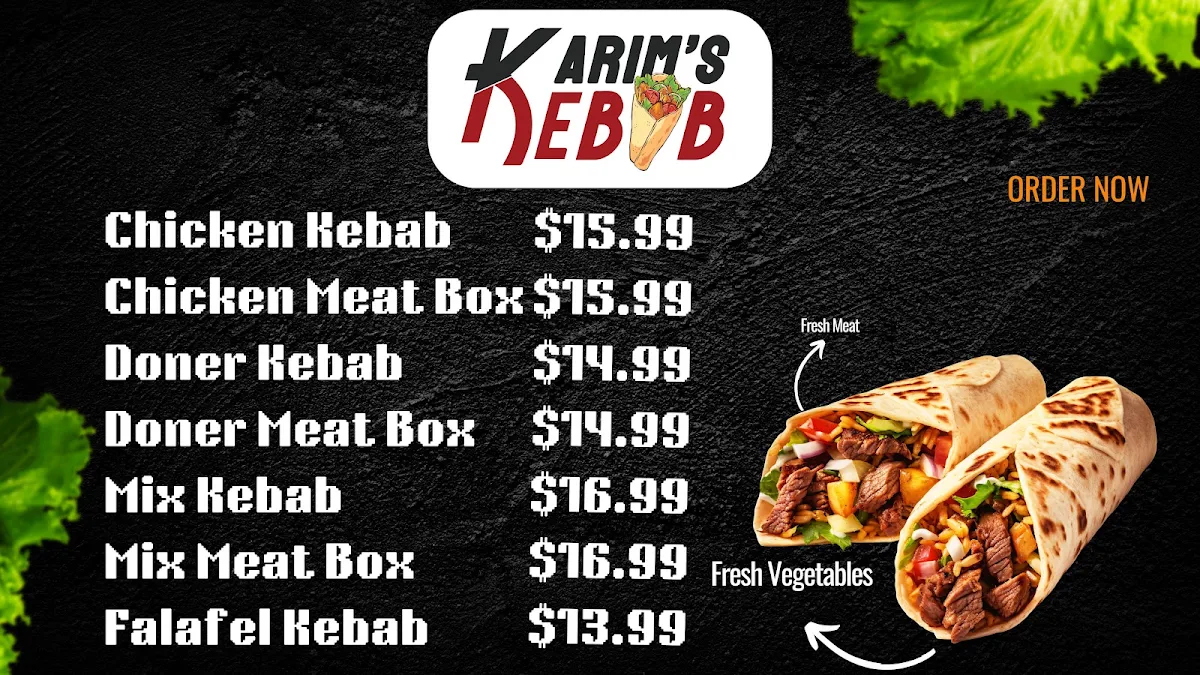 Menu, Karim's Kebab Yangebup