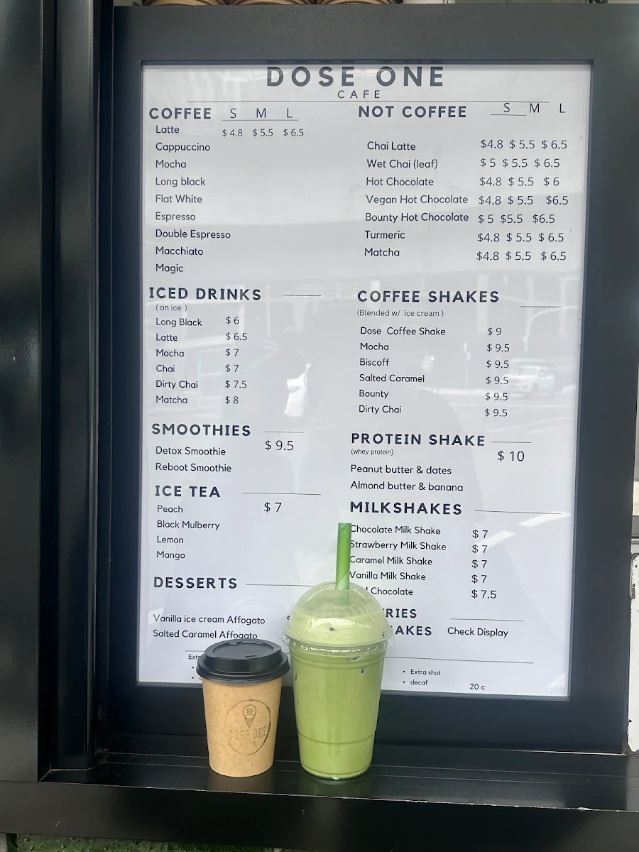 Menu, Dose One Cafe