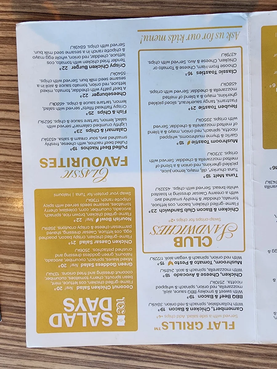 Menu, The Coffee Club – Helensvale
